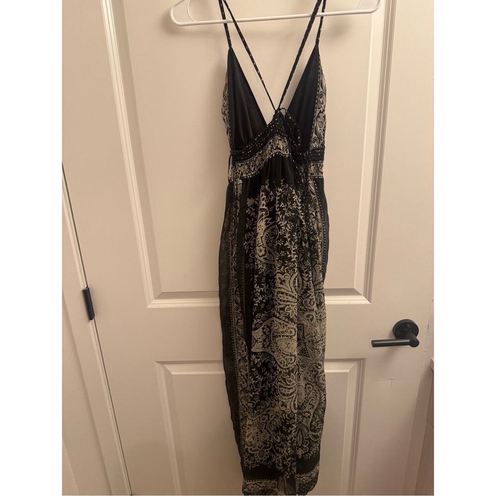 Y2k Magic Brand Black And Cream Paisley Maxi Babydoll Dress View 3
